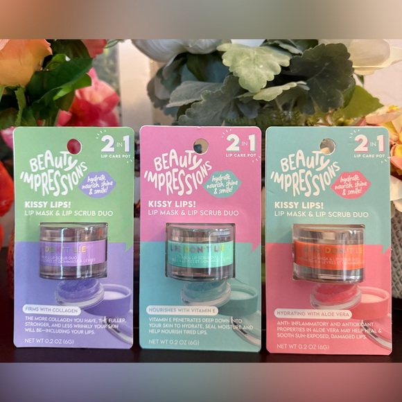 ππͺ· BEAUTY IMPRESSIONS β2 in 1β LIP MASK & LIP SCRUB 3-PIECE COLLECTION. NEW! - Picture 2 of 7
